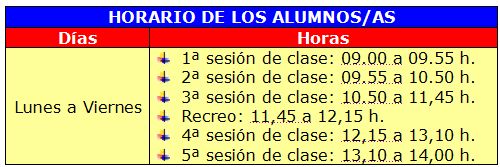 Horario de los alumnos/as